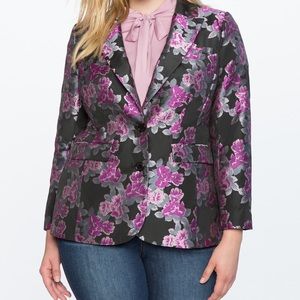 Eloquii Floral Blazer in Black and Pink
